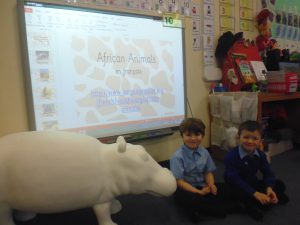 Oliver and Finlay enjoyed learning about African animals in French